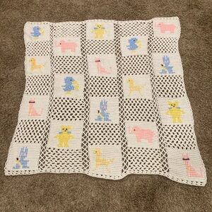 Crochet baby blanket, duck, Bear, horse, elephant, blue, green, yellow, pink